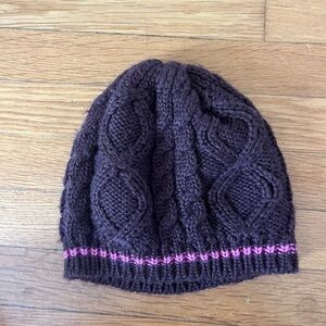 Cozy Knit Beanie - Brown and Pink